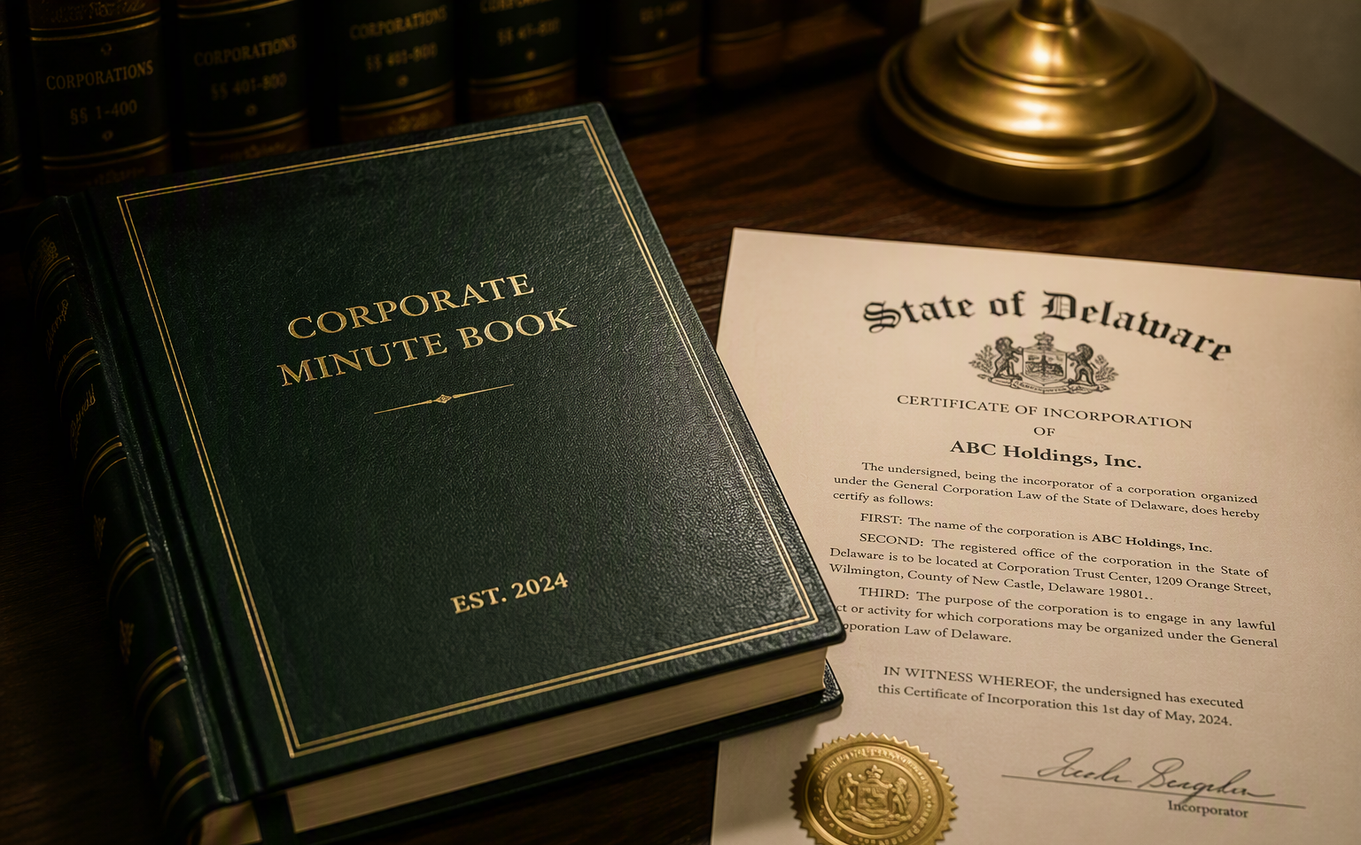 Leather-bound corporate minute book